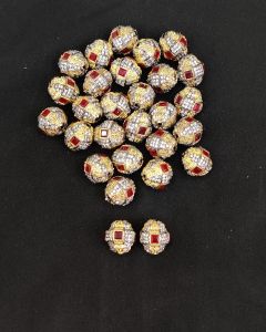 Double Tone Victorian CZ Stone Spacer Beads/Connectors Red, Barrel, 18x16mm, Sold By 1 Pc