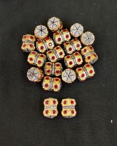 Double Tone Victorian CZ Stone Spacer Beads/Connectors Red, Cylinder shape, 23x16mm, Sold By 1 Pc
