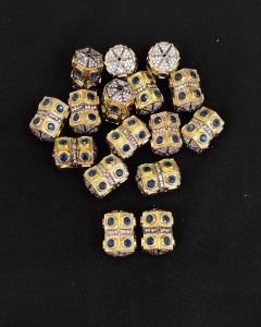 Double Tone Victorian CZ Stone Spacer Beads/Connectors Green, Cylinder shape, 23x16mm, Sold By 1 Pc