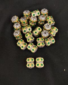 Double Tone Victorian CZ Stone Spacer Beads/Connectors Green, Cylinder shape, 23x16mm, Sold By 1 Pc