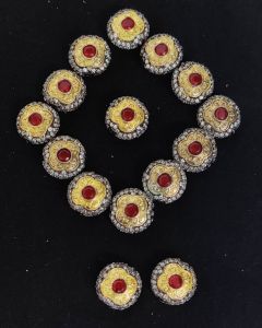 Double Tone Victorian CZ Stone Spacer Beads/Connectors Red, Flower design, 16mm, Sold By 1 Pc
