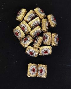 Double Tone Victorian CZ Stone Spacer Beads/Connectors Red, Rectangle shape, 20x15mm, Sold By 1 Pc