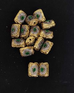 Double Tone Victorian CZ Stone Spacer Beads/Connectors Green, Rectangle shape, 20x15mm, Sold By 1 Pc