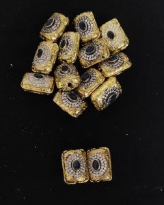 Double Tone Victorian CZ Stone Spacer Beads/Connectors Green, Rectangle shape, 20x15mm, Sold By 1 Pc