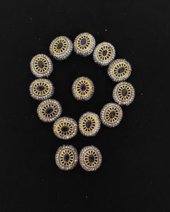 Double Tone Victorian CZ Stone Spacer Beads/Connectors Green, Oval Chakra design, 16mm, Sold By 1 Pc