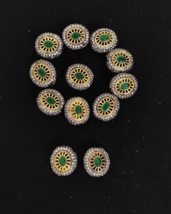 Double Tone Victorian CZ Stone Spacer Beads/Connectors Green, Oval Chakra design, 16mm, Sold By 1 Pc