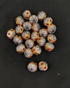 Double Tone Victorian CZ Stone Spacer Beads/Connectors Red, Hexagon design, 18x17mm, Sold By 1 Pc
