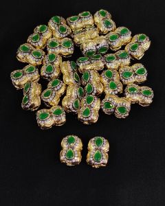 Double Tone Victorian CZ Stone Spacer Beads/Connectors Green, teardrop design, 18x13mm, Sold By 1 Pc