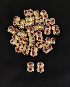 Double Tone Victorian CZ Stone Spacer Beads/Connectors Red, teardrop design, 18x13mm, Sold By 1 Pc