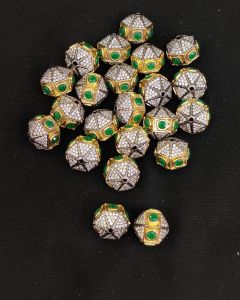 Double Tone Victorian CZ Stone Spacer Beads/Connectors Green, Hexagon design, 18x17mm, Sold By 1 Pc