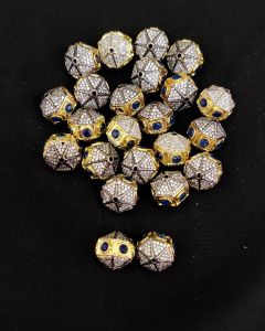 Double Tone Victorian CZ Stone Spacer Beads/Connectors Green, Hexagon design, 18x17mm, Sold By 1 Pc