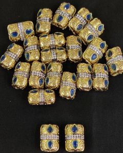 Double Tone Victorian CZ Stone Spacer Beads/Connectors Green, Rectangle shape with teardrop design, 18x13mm, Sold By 1 Pc