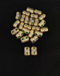 Double Tone Victorian CZ Stone Spacer Beads/Connectors Green, Rectangle shape with teardrop design, 18x13mm, Sold By 1 Pc