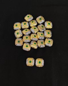 Double Tone Victorian CZ Stone Spacer Beads/Connectors Green, Square Shape with round design, 18mm, Sold By 1 Pc