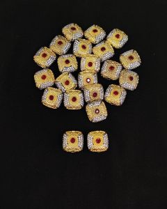 Double Tone Victorian CZ Stone Spacer Beads/Connectors Red, Square Shape with round design, 18mm, Sold By 1 Pc