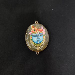 Navrabeads Onyx Krishna Face Pendant Connector with Gold Foil Border | Handcrafted Decorative Stone Pendant for Jewellery Making & DIY Crafts