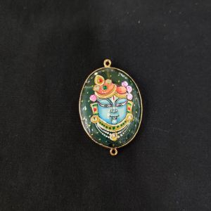 Onyx Pendant or connector Features a Krishna Painting on Onyx Stones Detailed with Gold Foil Borders, 1.5inch(approx)