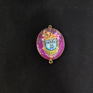 Onyx Pendant or connector Features a Krishna Painting on Onyx Stones Detailed with Gold Foil Borders, 1.5inch(approx)