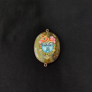 Onyx Pendant or connector Features a Krishna Painting on Onyx Stones Detailed with Gold Foil Borders, 1.5inch(approx)