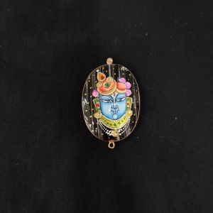 Onyx Pendant or connector Features a Krishna Painting on Onyx Stones Detailed with Gold Foil Borders, 1.5inch(approx)