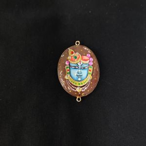 Onyx Pendant or connector Features a Krishna Painting on Onyx Stones Detailed with Gold Foil Borders, 1.5inch(approx)