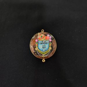 Onyx Pendant or connector Features a Krishna Painting on Onyx Stones Detailed with Gold Foil Borders, 1.5inch(approx)