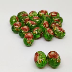 Japanese Beads (Oval) - Light Green And Red