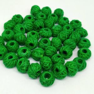 Cotton Thread Beads - Grass Green, Pack Of 10 Pcs