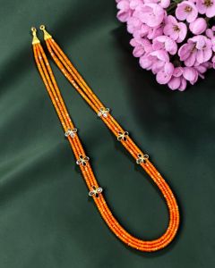 Navrabeads Pink CZ Beads 3 Layer Necklace with Floral Gold Spacers