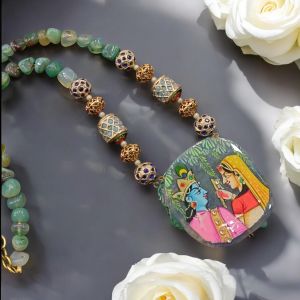 Radha krishna hand painted on Spacer Beads with matching onyx beads