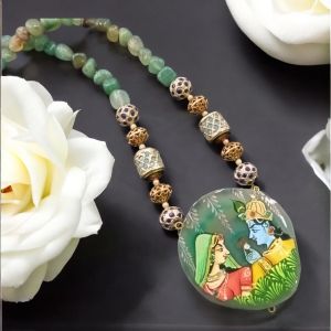 Radha krishna hand painted on Spacer Beads with matching onyx beads