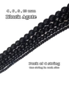 Agate Beads, Faceted, 8,10mm,12mm, Set of 3 strings, Black