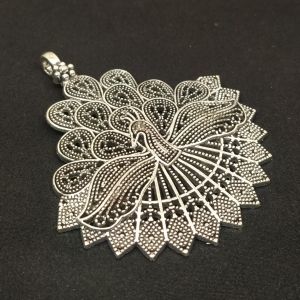 Antique Silver Metal Pendant, Peacock
