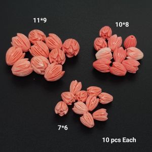 Coral Replica Synthetic Beads, Tulip Shape, 3 Sizes, 10 Pcs Each