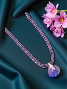 Lace Agate Pendant with CZ Beads Necklace, 22 inches long