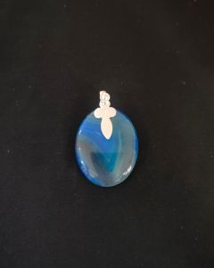 Natural Lace Agate Pendant,Oval,Light Blue Double Shade