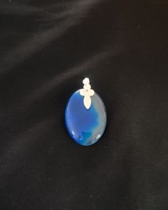 Natural Lace Agate Pendant,Oval,Light Blue Double Shade