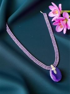 Lace Agate Pendant with CZ Beads Necklace, 22 inches long