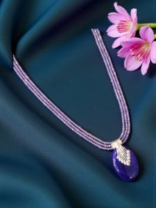 Lace Agate Pendant with CZ Beads Necklace, 22 inches long