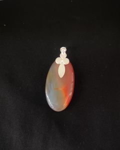 Natural Lace Agate Pendant,Oval,Orange Double Shade
