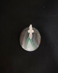 Natural Lace Agate Pendant,Round,Light Brown with Green Patches
