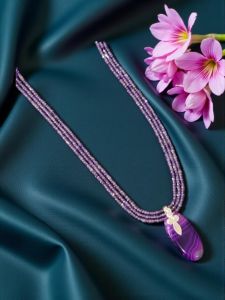 Lace Agate Pendant with CZ Beads Necklace, 22 inches long