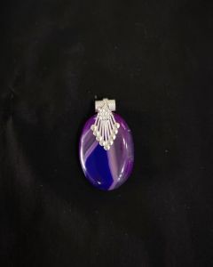 Natural Lace Agate Pendant, Oval, Purple Double Shade