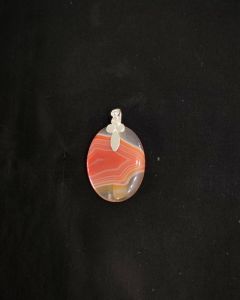 Natural Lace Agate Pendant, Oval, Orange Double Shade