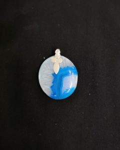 Natural Lace Agate Pendant,Round,Blue Double Shade