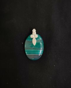 Natural Lace Agate Pendant,Round,Sea Green