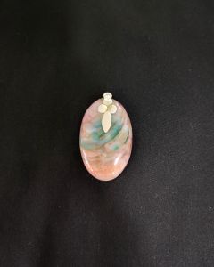 Natural Lace Agate Pendant,Oval, Orange & Green Double Shade