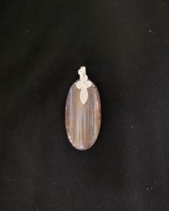 Natural Lace Agate Pendant,Oval, Orange & beige Double Shade