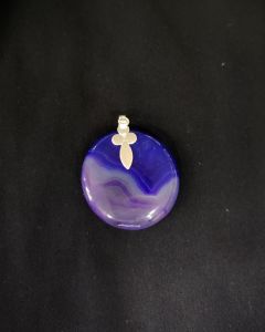 Natural Lace Agate Pendant, Round, Purple Double Shade