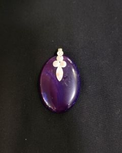 Natural Lace Agate Pendant, Oval, Purple Double Shade